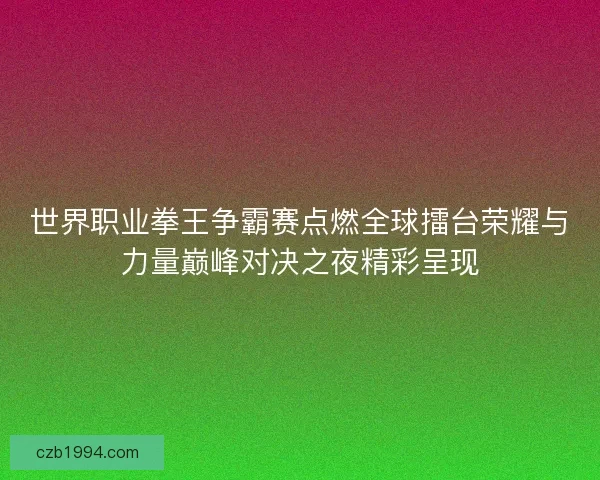 世界职业拳王争霸赛点燃全球擂台荣耀与力量巅峰对决之夜精彩呈现